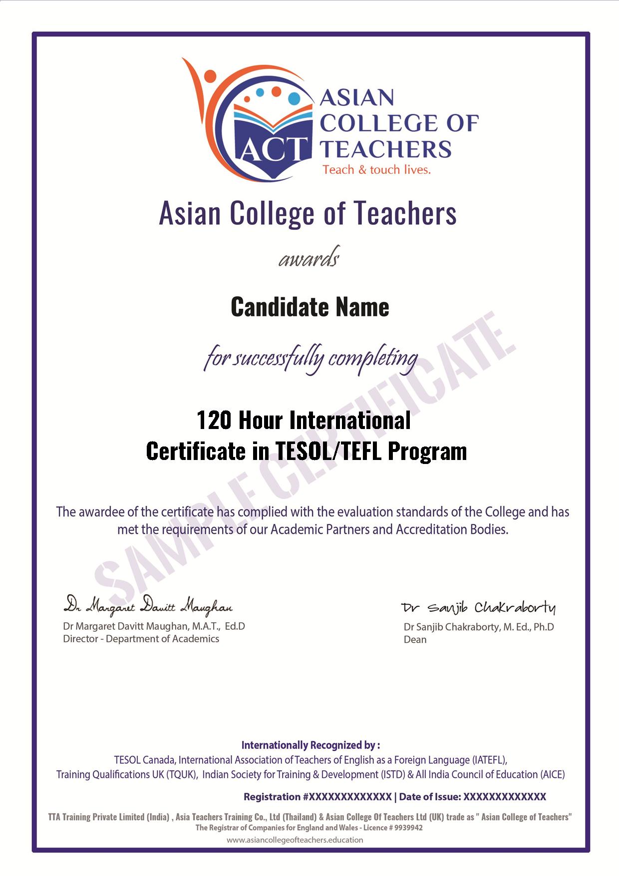 120 Hours of International TEFL Certificate Program