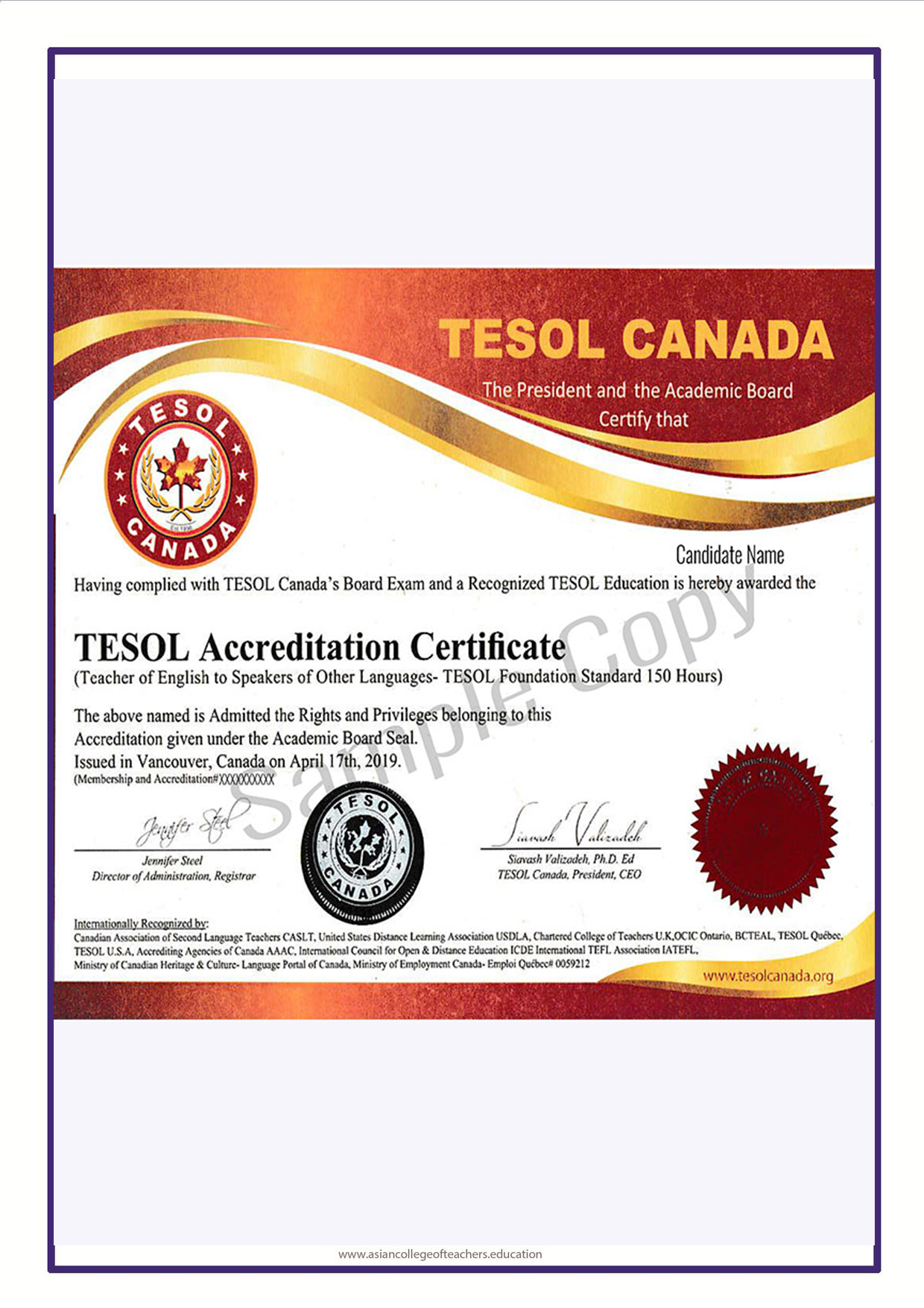 TESOL accredation Certificate