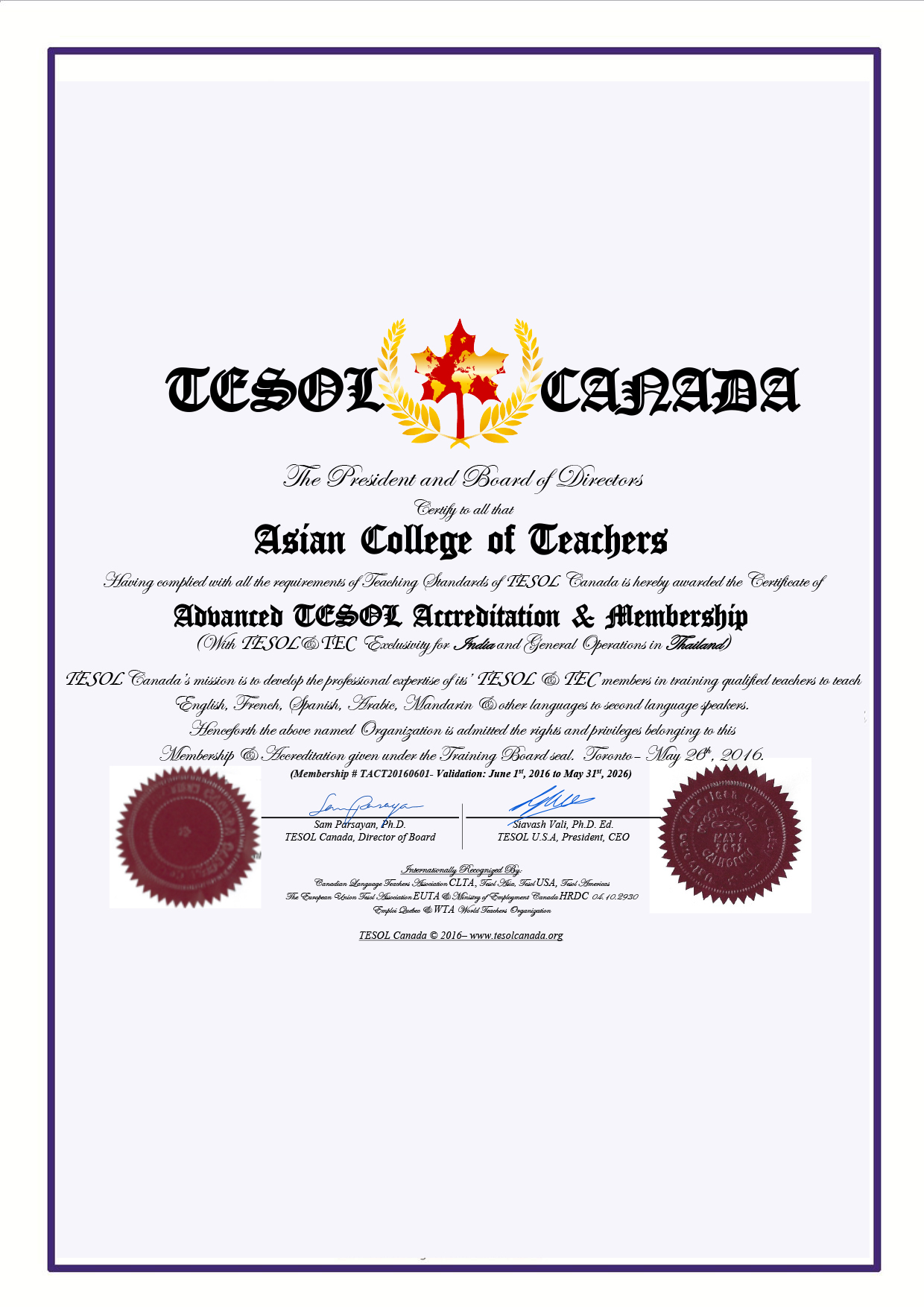 Advance TESOL certification
